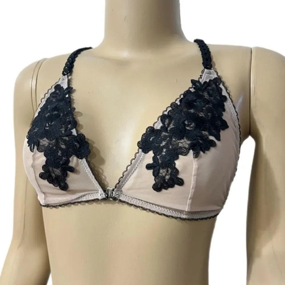 Victorias Secret Dream Angels Mesh floral appliqué unlined bralette black buff M